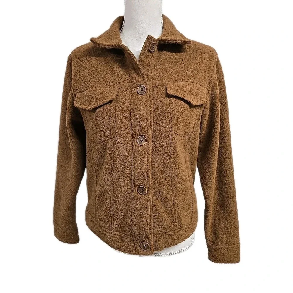 Joie‎ Cropped Button Down Long Sleeve Teddy Jacket Shacket Brown Women's Size S
